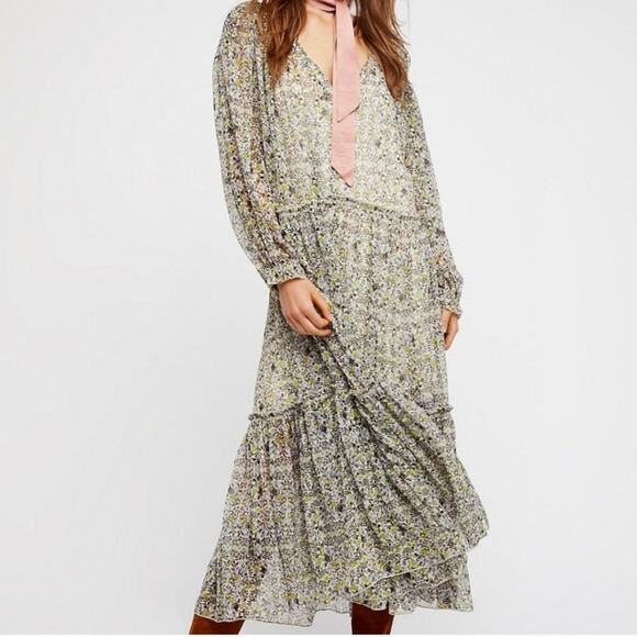 Free People Smocked Shoulder Midi Dress - Picture 1 of 4